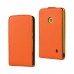 Nokia Lumia 520 - Genuine Leather Up Down Flip Protective Phone Cover Case - Orange